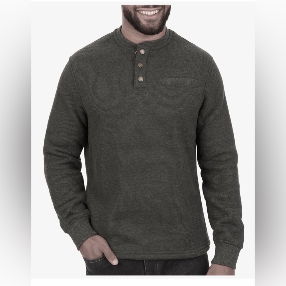 The American Outdoorsman smokey olive heather Sherpa Lined Waffle Henley size‎ L